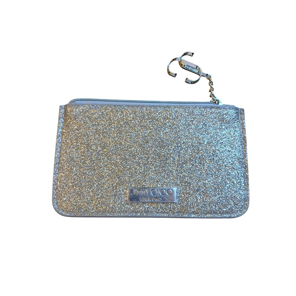 Jimmy Choo Parfums Glitter Coin Purse Pouch Gold Silver JC Logo Charm